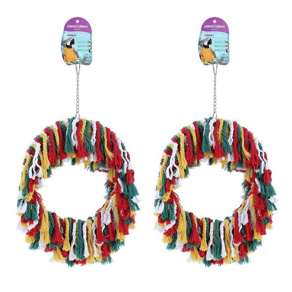 2x Paws & Claws 44cm Parrot Rope Ring Pet/Bird Hanging Interactive Fun Play Toy