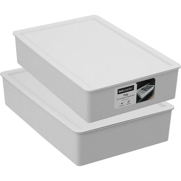 2x Boxsweden Tidy 18-Compartment 36x8cm Storage Box Home Organiser w/Lid Assrtd