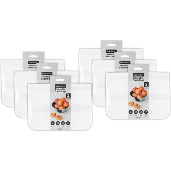 12pc Boxsweden 900ml Reusable 2D Food Storage Bags Zip Lock Container Clear