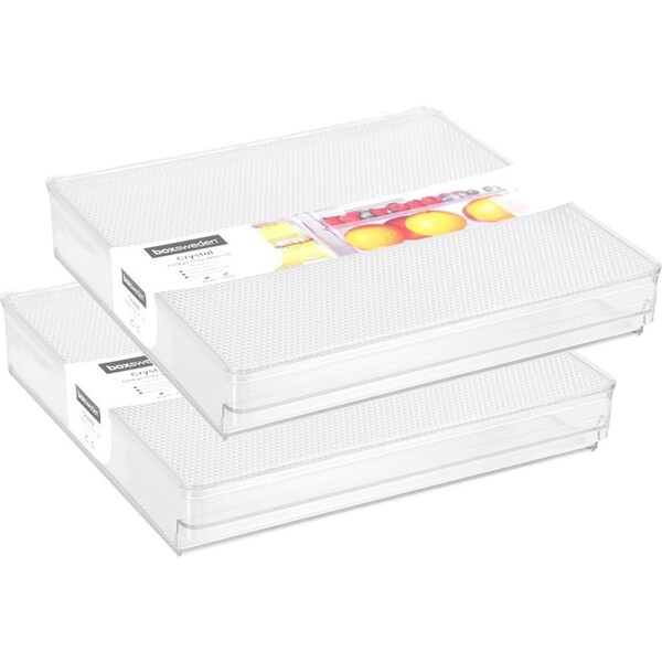2x Boxsweden Crystal 30x5.5cm Fridge Tray Organiser Rectangle Container w/ Lid