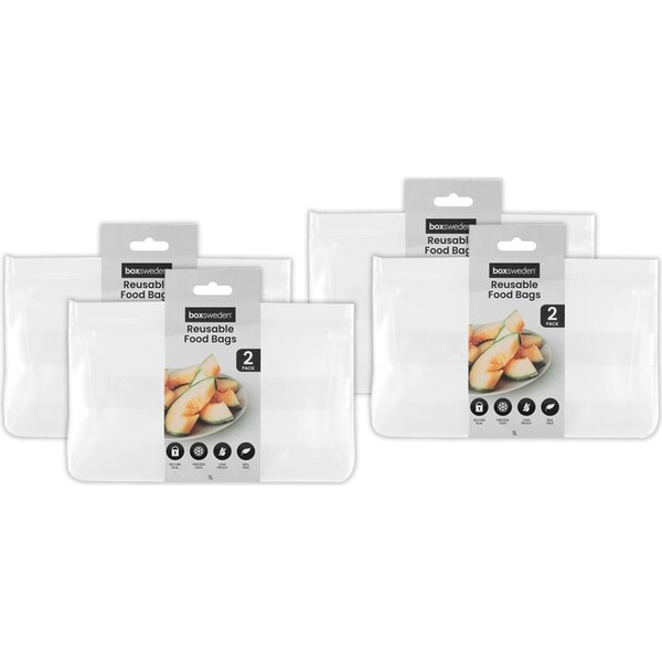 8pc Boxsweden 1L Reusable 2D Food Storage Seal Bags Zip Lock Container Clear