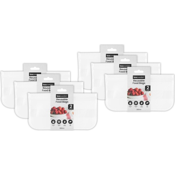 12pc Boxsweden 300ml Reusable 2D Food Storage Bags Zip Lock Container Clear