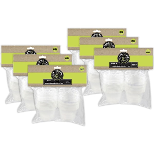 180pc Lemon & Lime 120ml Dressing Containers/Salad Sauce Storage w/ Lid Clear