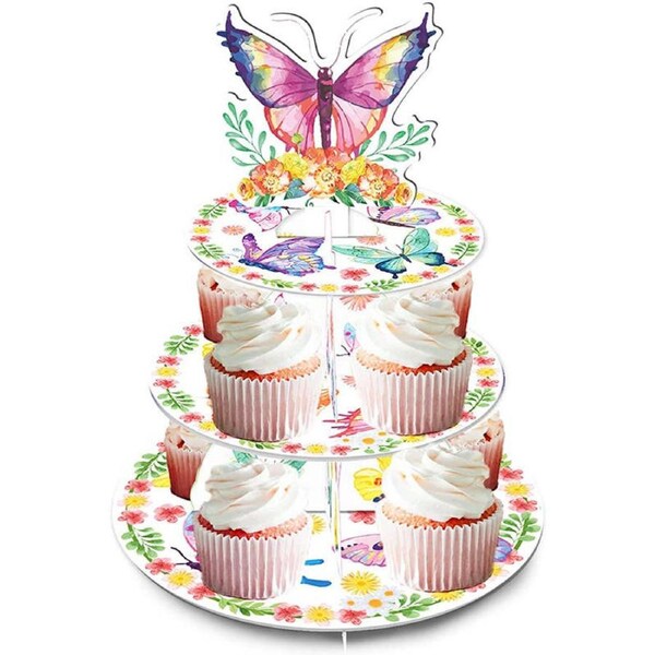 Nevenka 3 Tier Butterfly Cupcake Stand for 24 Cupcake Cute Party Supplies