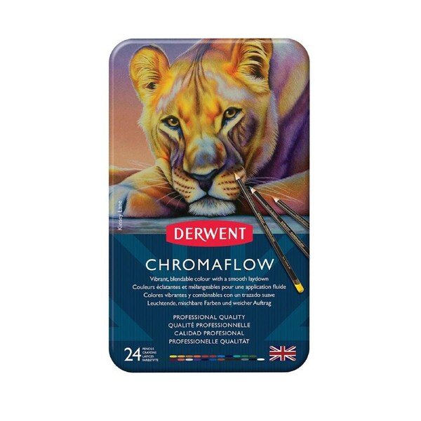 24PK Derwent Professional Artist Chromaflow Drawing/Colouring/Art Pencils w/ Tin