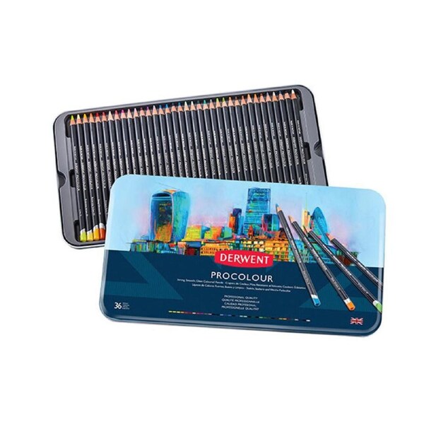 36PK Derwent Procolour Artists Colouring/Drawing Art Coloured Pencil w/ Tin Case