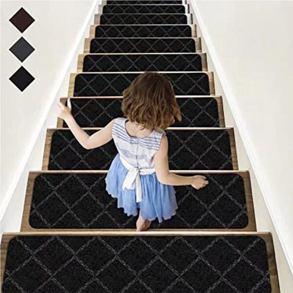 Stair Treads Carpet Non-Slip Indoor Stair Runners for Wooden Steps, Stair Rugs for Kids and Dogs, Set of 15, 8" X 30",Diamond Black