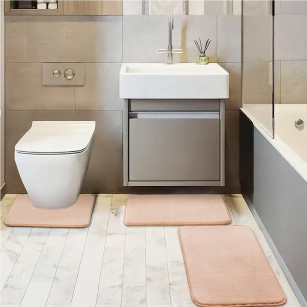 Bathroom Rugs Memory Foam Bath Mat Set for Bathroom, Non Slip Absorbent Velvet - Fast Drying –Bathroom Rug and Contour Rug Set 3 Piece -Light Coral