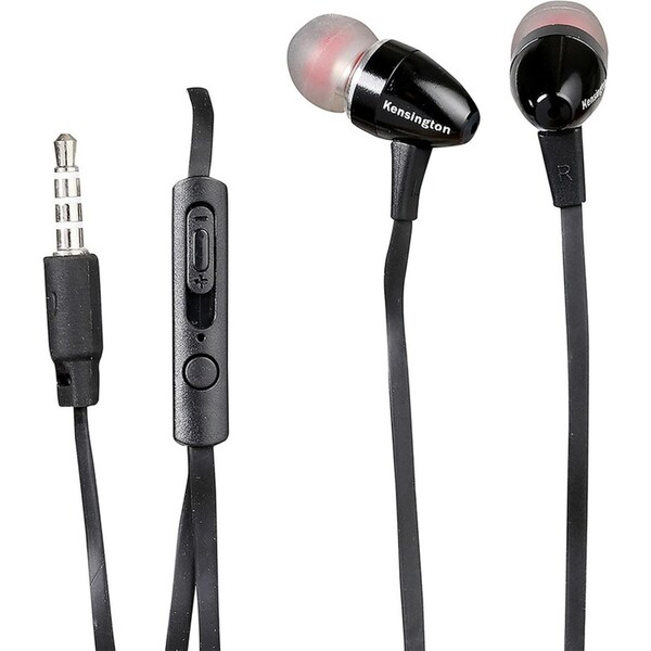 Kensington Wired Stereo Earphones In-Ear Earbuds w/On-Cable Mic For Phones Black