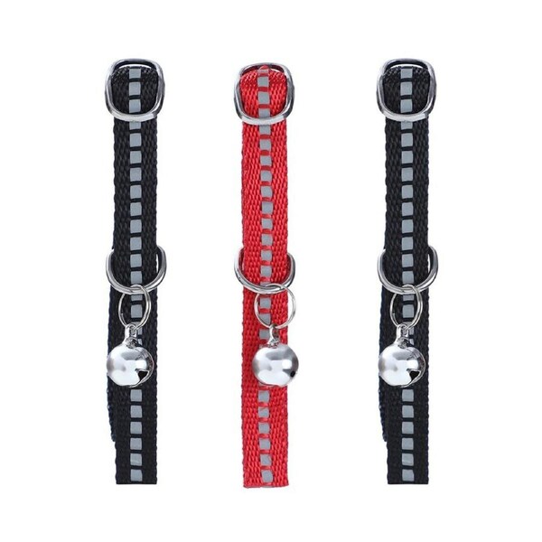 3x Paws & Claws Pet/Cat Reflective 35x1cm Neck Collar Breakaway Nylon Adstd