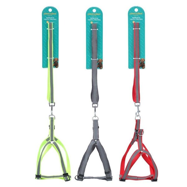 3x Paws & Claws Adjustable 120cm Reflective Pet/Dog Lead & Harness Set Assorted