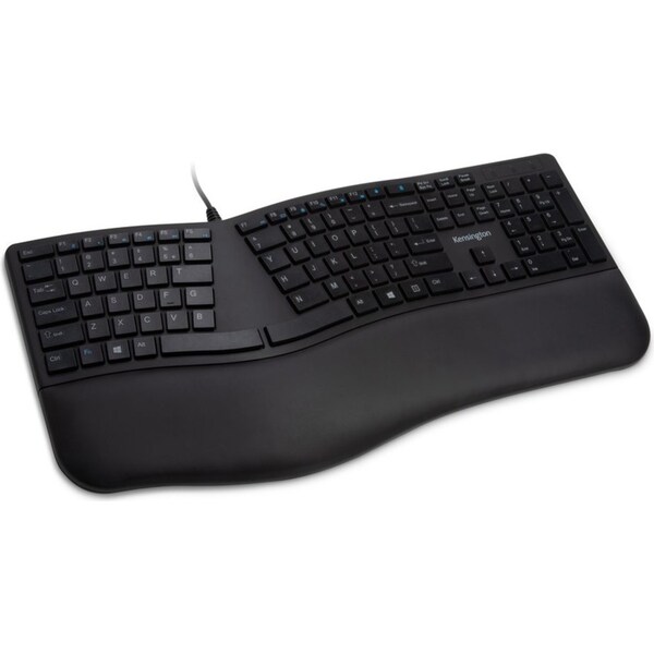 Kensington Wired Ergo Keyboard w/ Built-In Cushioned Wrist For Desktop/PC Black