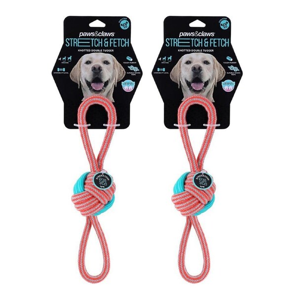 2x Paws & Claws 35cm Stretch & Fetch Dog Toy Braided Rope Knotted Double Tugger
