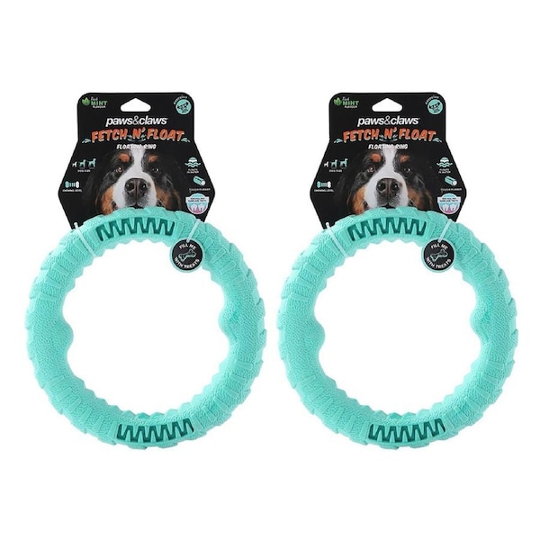 2x Paws & Claws Fetch N' Play 24cm Tugger Ring Large Pet/Dog Chew Play Toy Aqua
