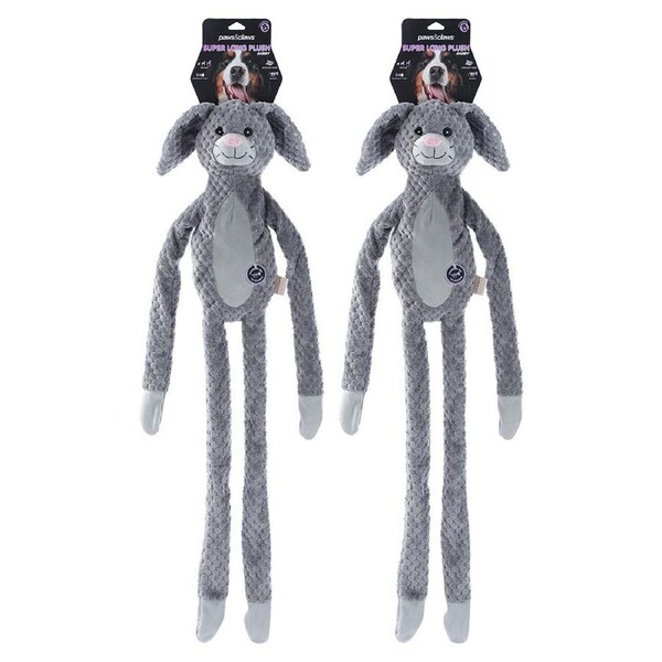 2x Paws & Claws 100x20cm Super Long Plush Rabbit w/Rope Inner Dog Toy