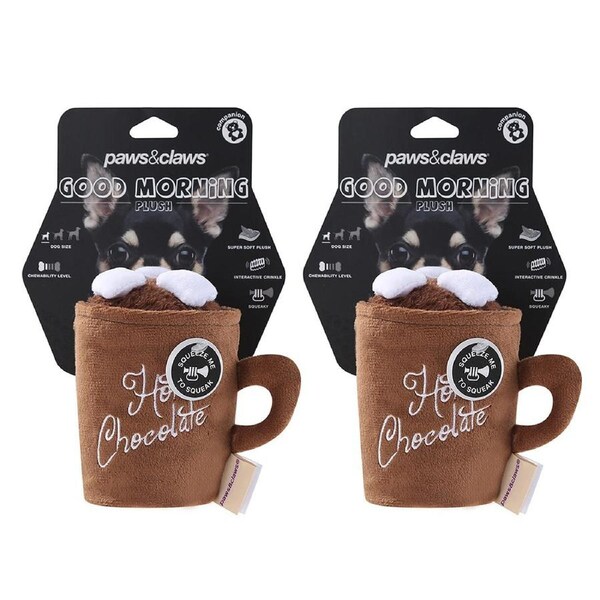 2x Paws & Claws Angry Animals Plush/Soft Hot Choc Dog/Pet Interactive Toy 15.5cm