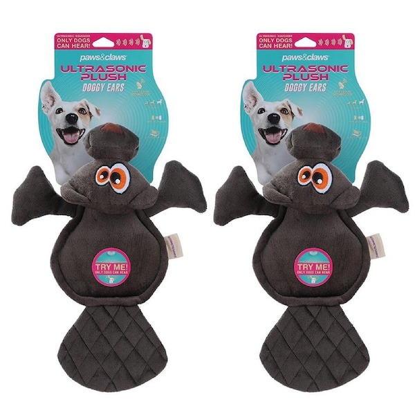 2x Paws & Claws Doggy Ears Ultrasonic 33cm Beaver Plush Squeaker Dog Toy CHC