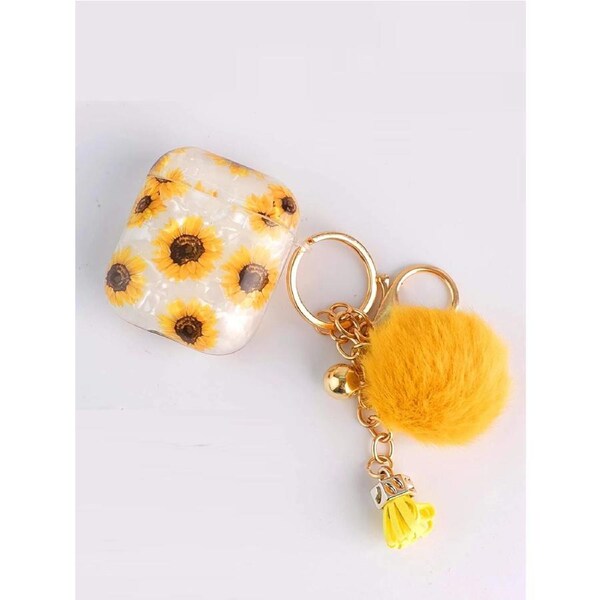 1 Only For Apple AirPods 1&2 Cute Sunflower Patterned Cover Case With Pendant