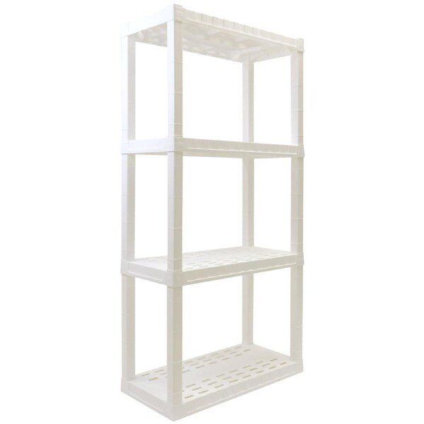 Oskar 4-Tier Storage Shelf, Heavy Duty, Holds 180kg, Multipurpose Storage Solution for Garage and Home, Tool-Free Assembly, Made With Recycled Materials (White)