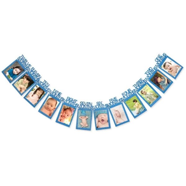 Personalized One Year Photo Banner Monthly Photo Birthday Banner Blue
