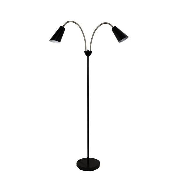 WALT Twin Flexible Neck Lamp Black with Brushed Chrome