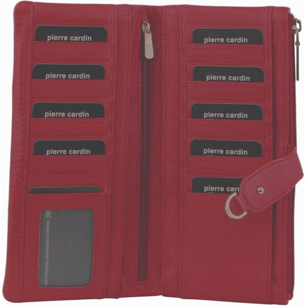 Pierre Cardin Womens RFID Italian Leather Wallet Purse Credit Card Holder - Red