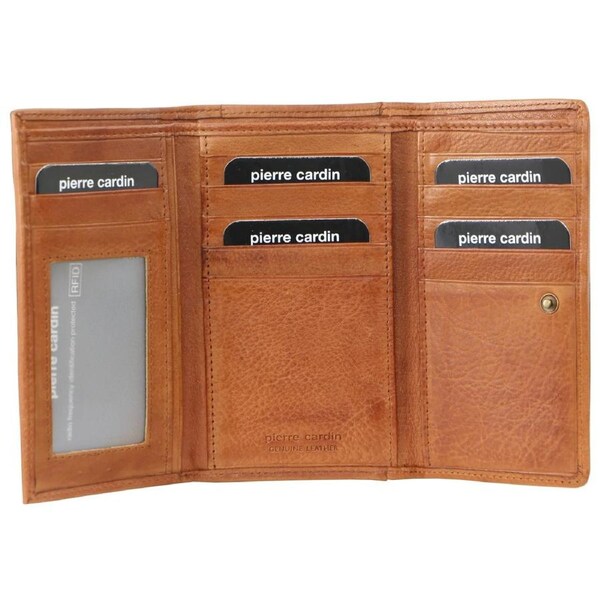 Pierre Cardin Womens Soft Italian Leather RFID Purse Wallet Rustic - Cognac