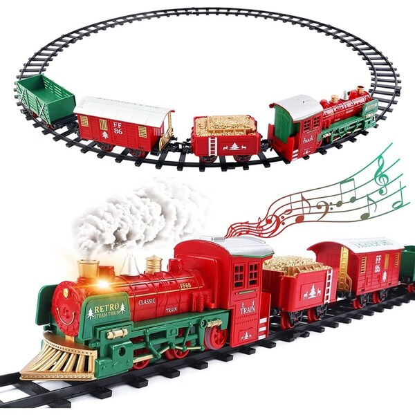 Christmas Steam Train Set for Kids with Light & Sounds Smoke Effect 10 Track Electric Train Set Great Accessory for Kids Gift