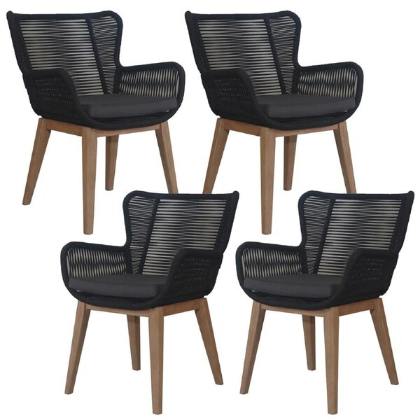 Timber Rope Seat Stud Set of 4 Rope Outdoor Dining Chair with Solid Eucalyptus Timber ...
