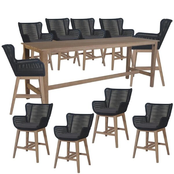 Stud 11pc Outdoor High Bar Dining Set 10pc Barstool Chair 240cm Timber Table