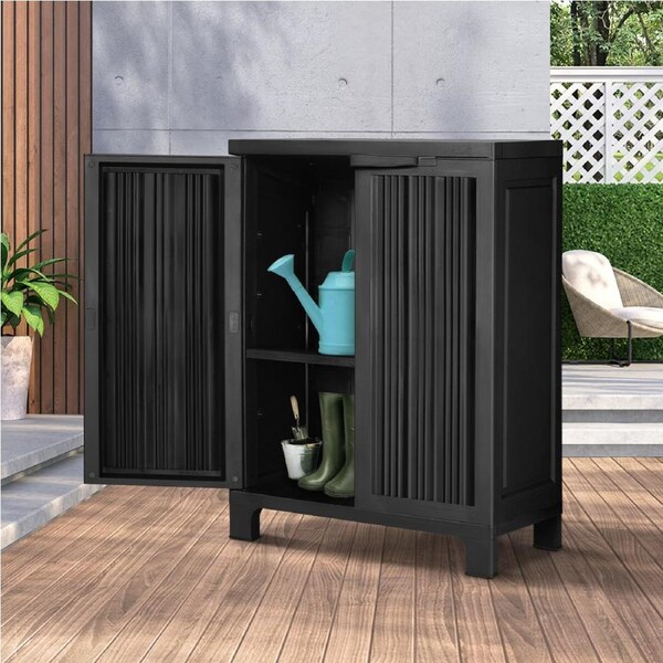 Livsip Outdoor Storage Cabinet Box Garden Garage Cupboard Adjustable Lockable