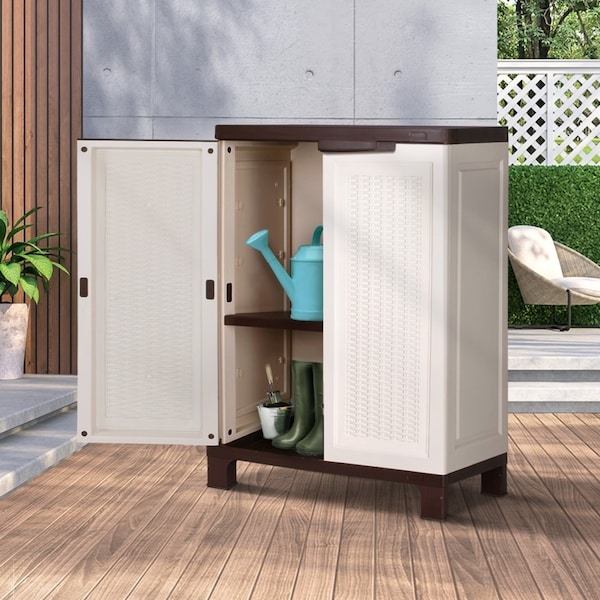 Livsip Outdoor Storage Cabinet Box Garden Garage Cupboard Adjustable Lockable