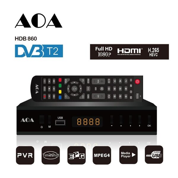 AOA HDB860 FHD DVB-T2 HDMI H.265 IPTV USB PVR Record Media Play Set Top Box