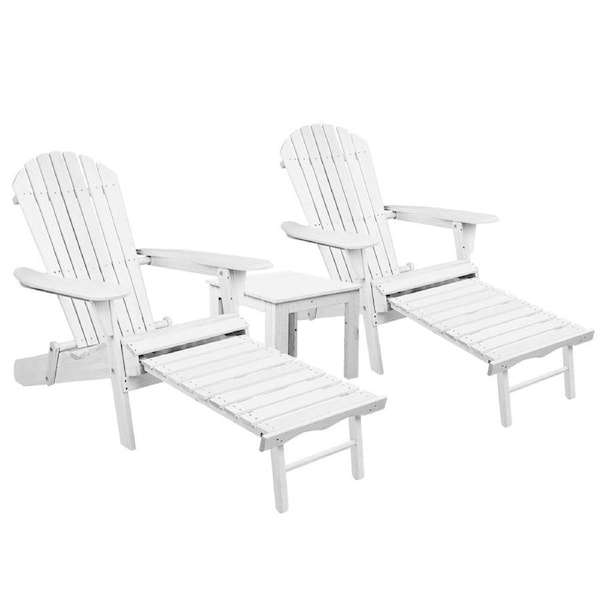 Outdoor Chair with Ottoman Set White - 3PCS
