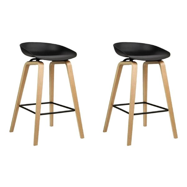 Wooden Square Bar Stool - Black - Set of 2