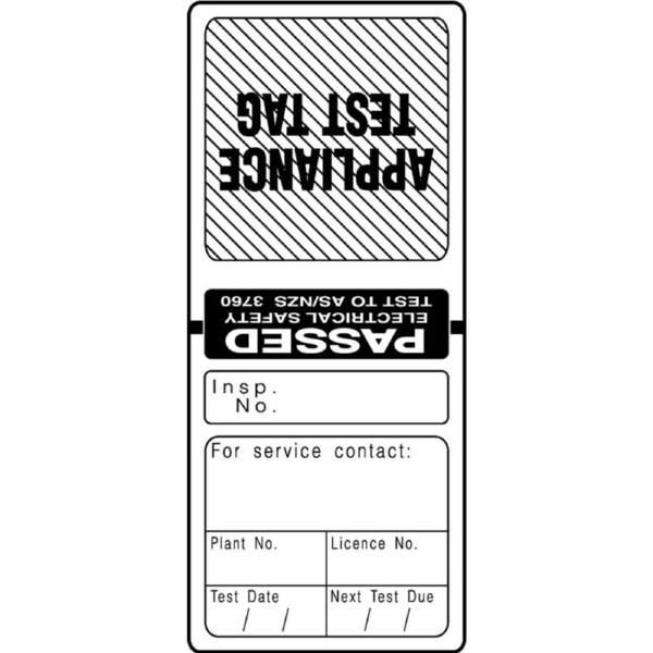 Black Appliance Test Tag 100 Pack