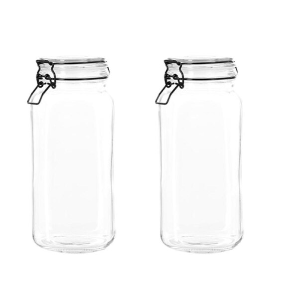 2 x Glass Clip Jar Food Kitchen Pantry Storage Airtight Canister Container 2.1L
