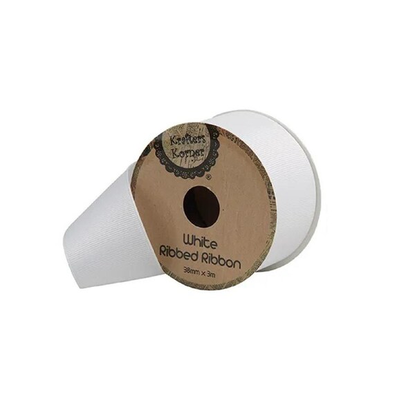 6 x Ribbed Ribbon Rolls WHITE 38MMx3M Grosgrain Gift Wrap Decor Bookscrapping