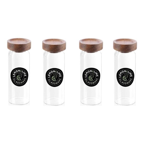4 x Glass Spice Jar Wooden Lid Food Herb Kitchen Pantry Storage Canister 175ML