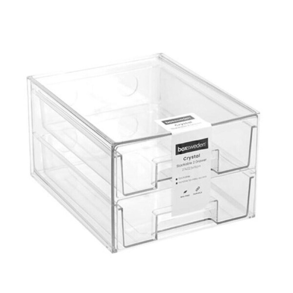 Stackable Organiser 2 Drawer Kitchen Office Multipurpose Storage Container Box