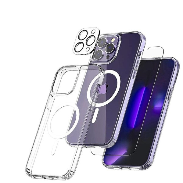 [3 in 1] For iPhone 13 Pro Magsafe Shockproof Magnetic Case + Front Tempered Glass + Camera Lens Cover- 13 Pro