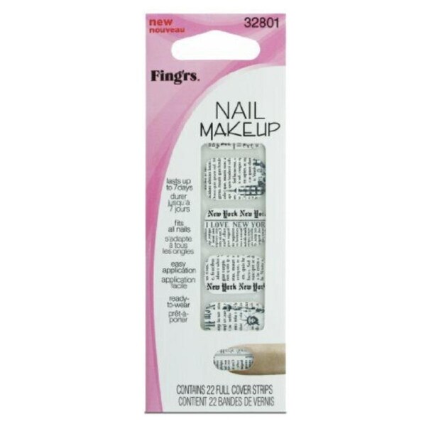 Fing'rs Nail Makeup Full Cover Strips New York Newspaper 32801 - 1 Pack of 22