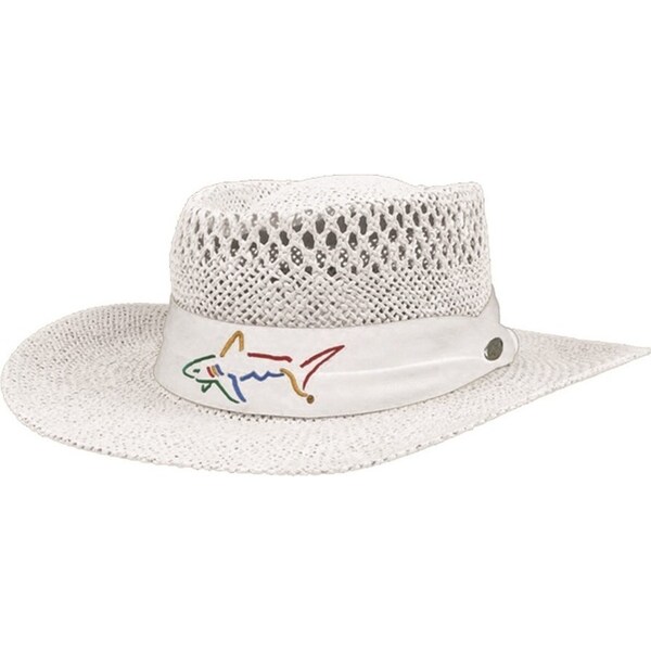 Greg Norman Straw Hat Summer Golf Signature Fedora Wide Brim - White
