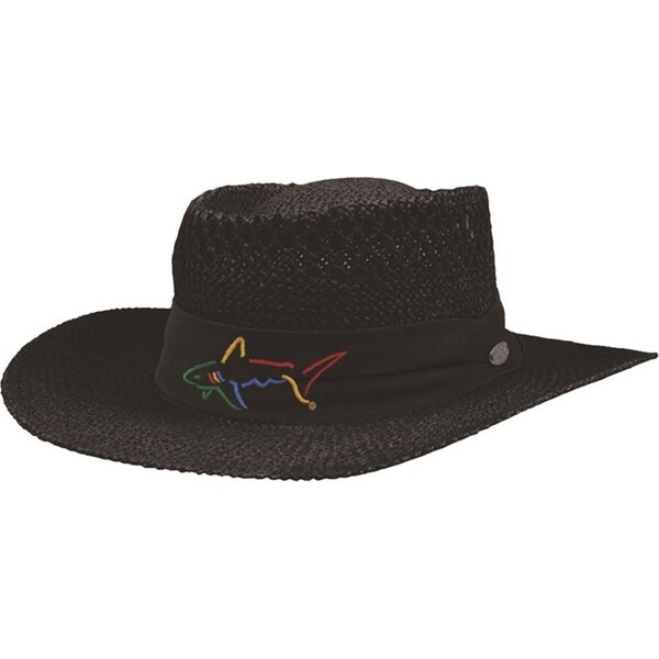 Greg Norman Straw Hat Summer Golf Signature Fedora Wide Brim - Black