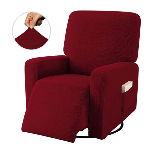 Nevenka Recliner Stretch Sofa Slipcover Sofa Cover 4-Pieces Furniture Protector Couch Soft-Wine Red