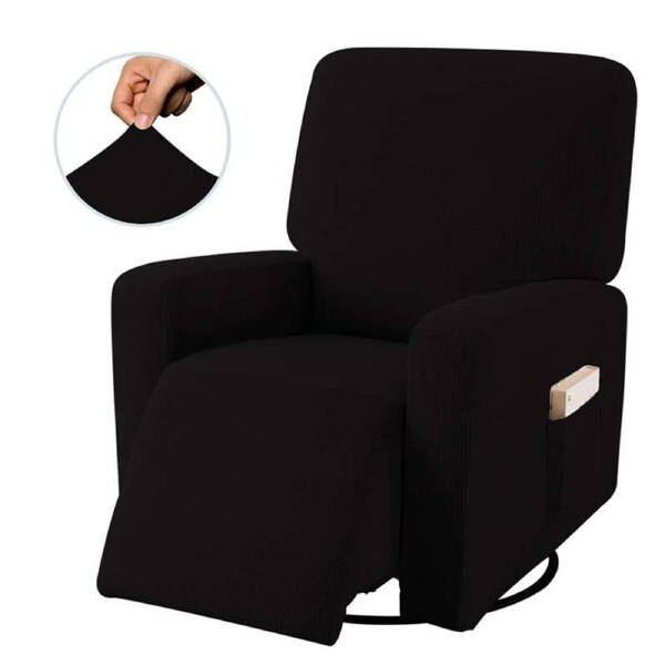 Nevenka Recliner Stretch Sofa Slipcover Sofa Cover 4-Pieces Furniture Protector Couch Soft-Black