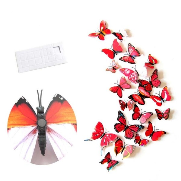 Nevenka 3D Vivid Butterfly Wall Stickers Fridge Magnet Decoration for Room Background-H003 Red