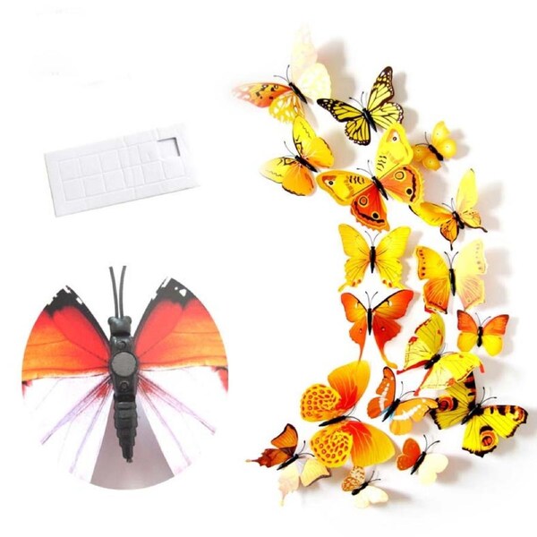 Nevenka 3D Vivid Butterfly Wall Stickers Fridge Magnet Decoration for Room Background-H003 Yellow