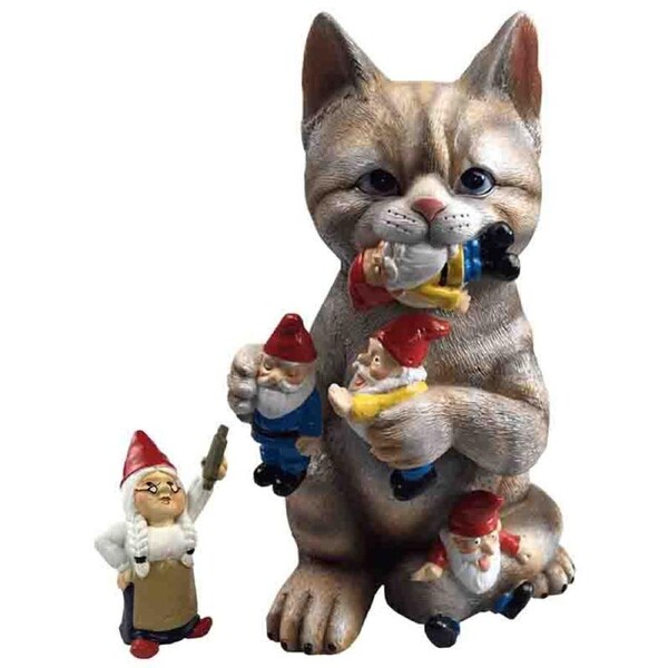 Garden Mischievous Cat Gnome Statue Lawn Ornaments Suitable for Indoor Outdoor Patio