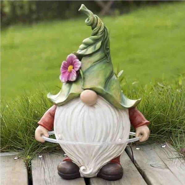 Nevenka Garden Resin Gnome Figurine Playing Hoop with Solar LED Lights for Lawn Patio Garden Ornament Gift